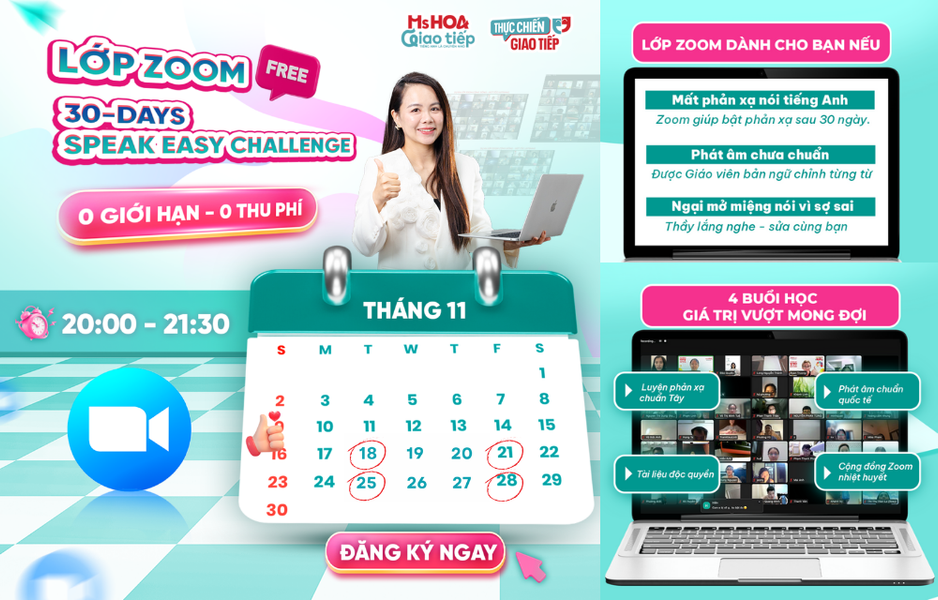 Lớp Zoom [MIỄN PHÍ]: 30-Days Speak Easy Challenge – Khóa học Giao tiếp chuẩn Tây MIỄN PHÍ cùng thầy Taylor